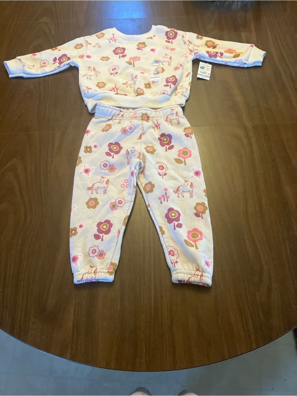Garanimals Pink Cream Floral & Unicorn Sweatpants Set